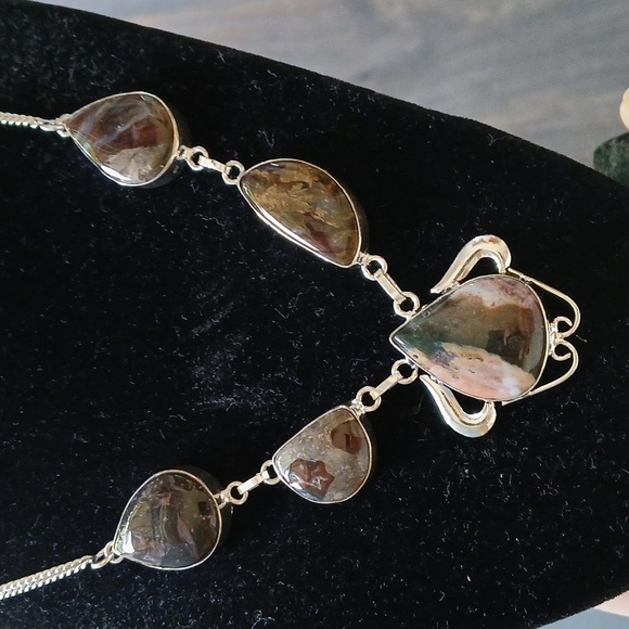 New Ocean Jasper & Turritella Agate 925 Silver Necklace. - Picture 9 of 15